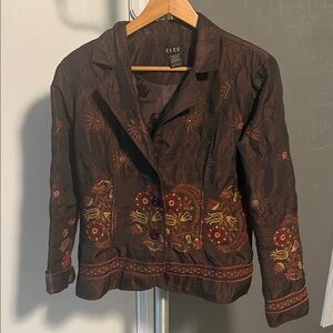 Elle Brown Embroidered Women's Blazer